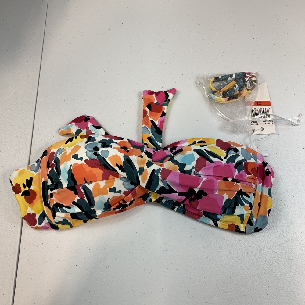 Anne Cole Women's Swim Bikini Top XS Twisted Bandeau Floral Multicolor Swimsuit